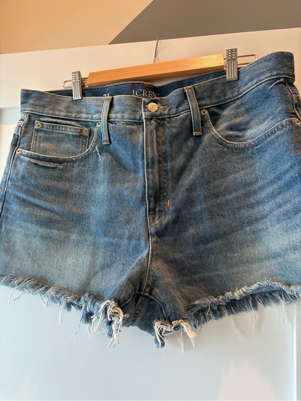 J. Crew Distressed Medium Blue Denim Frayed Hem Shorts